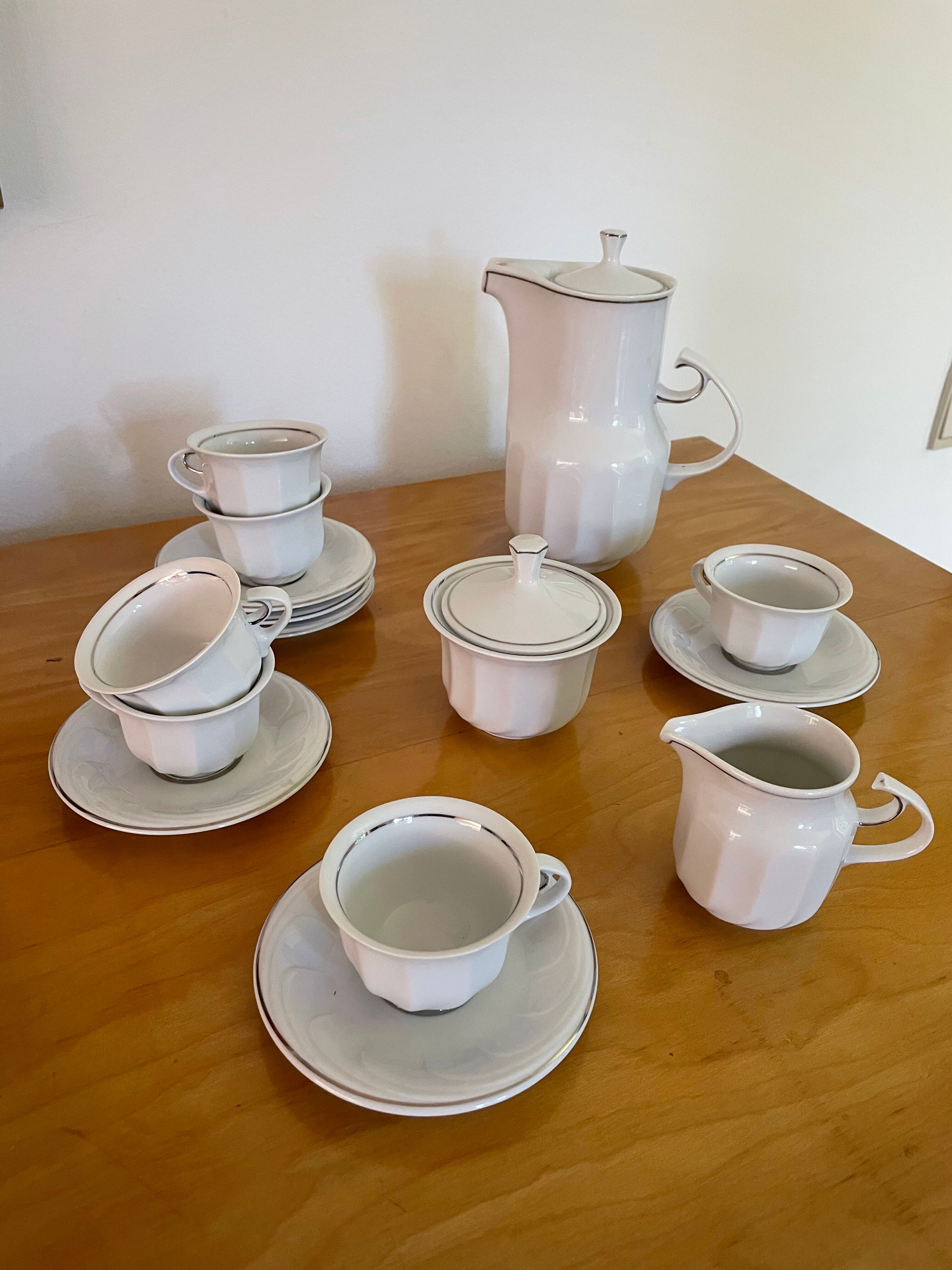 Vintage white porcelain coffee service from hollóháza hungary
