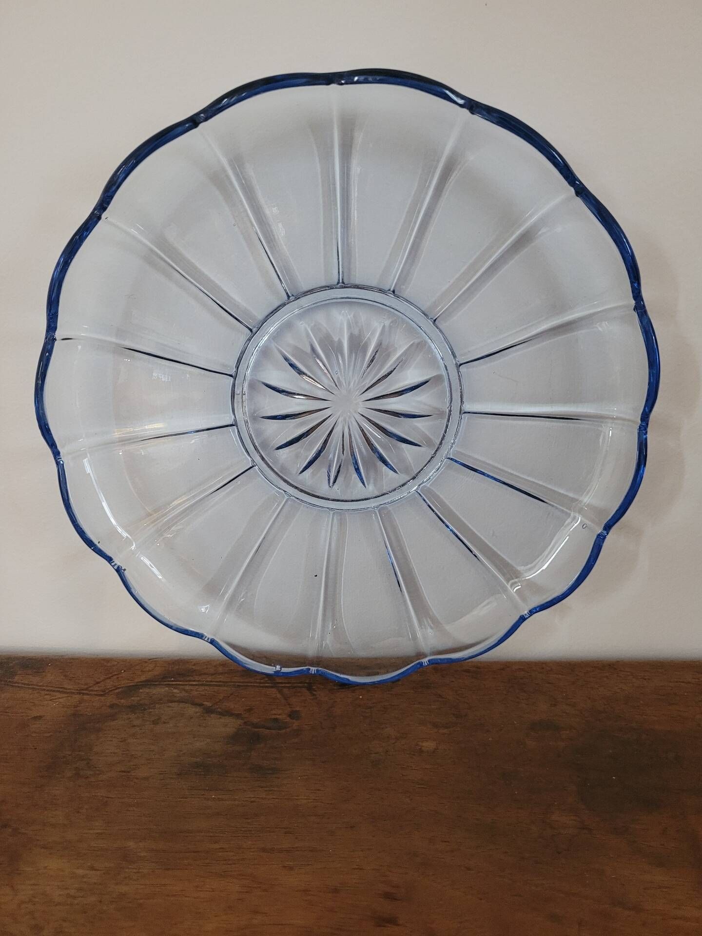 Round blue glass plate