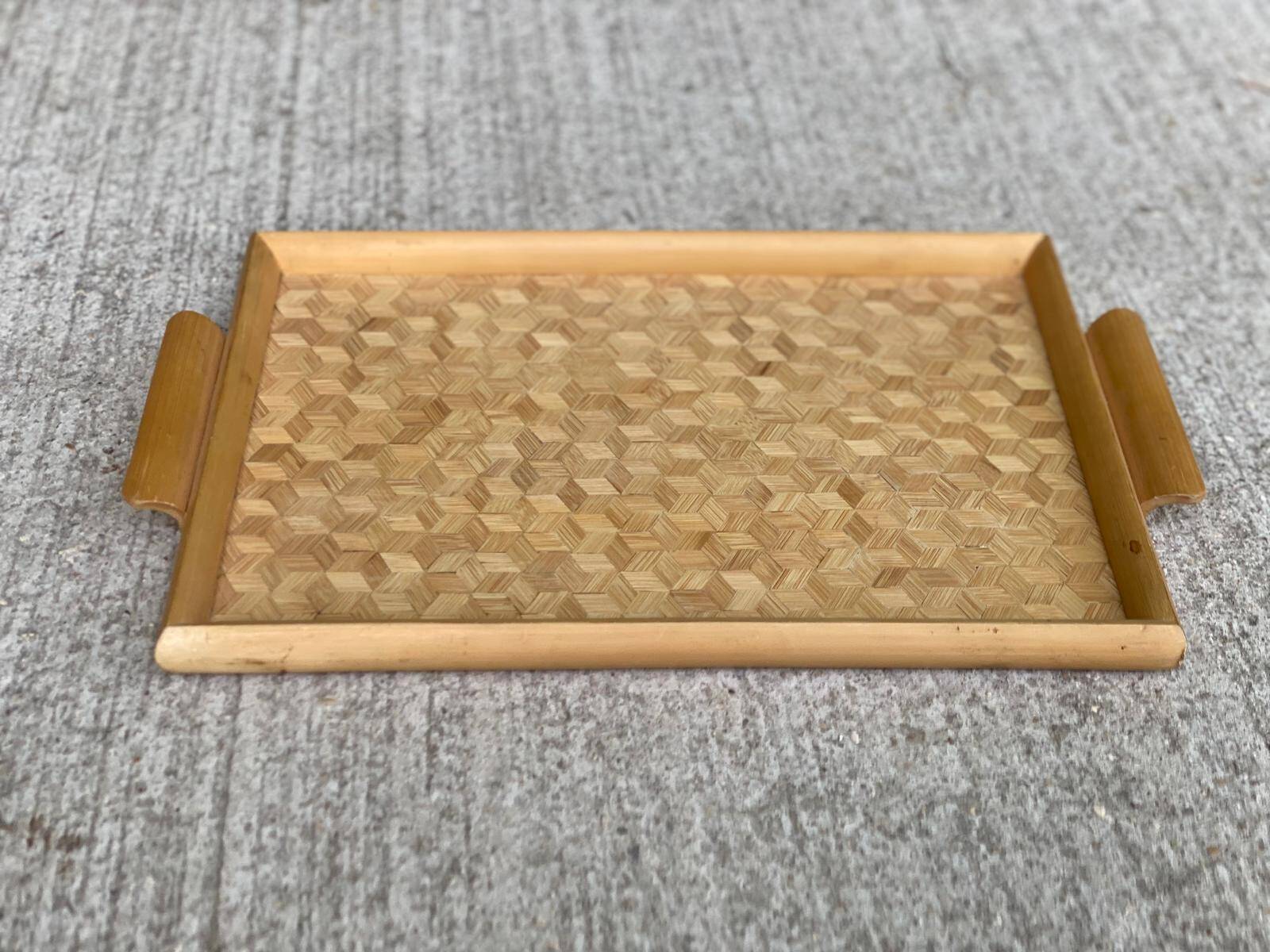 Vintage woven bamboo breakfast serving tray