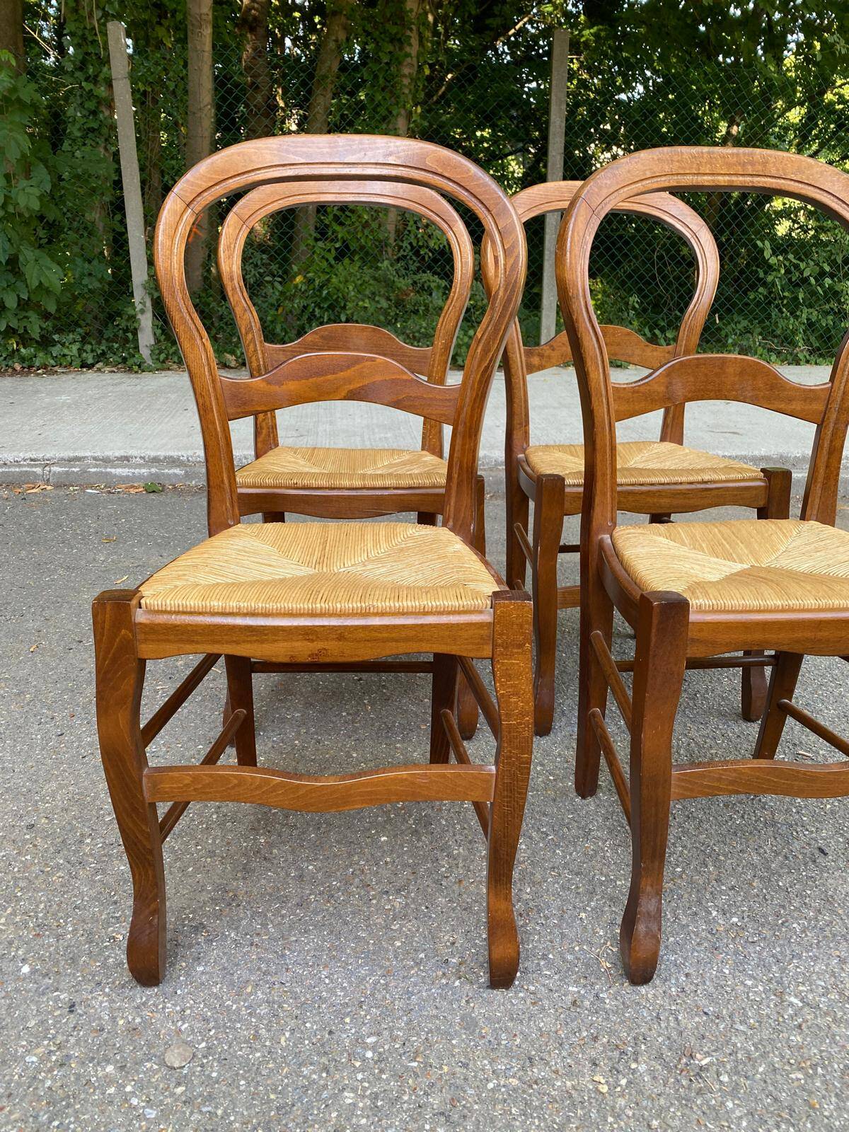4 Louis Philippe chairs, solid curved wood and straw