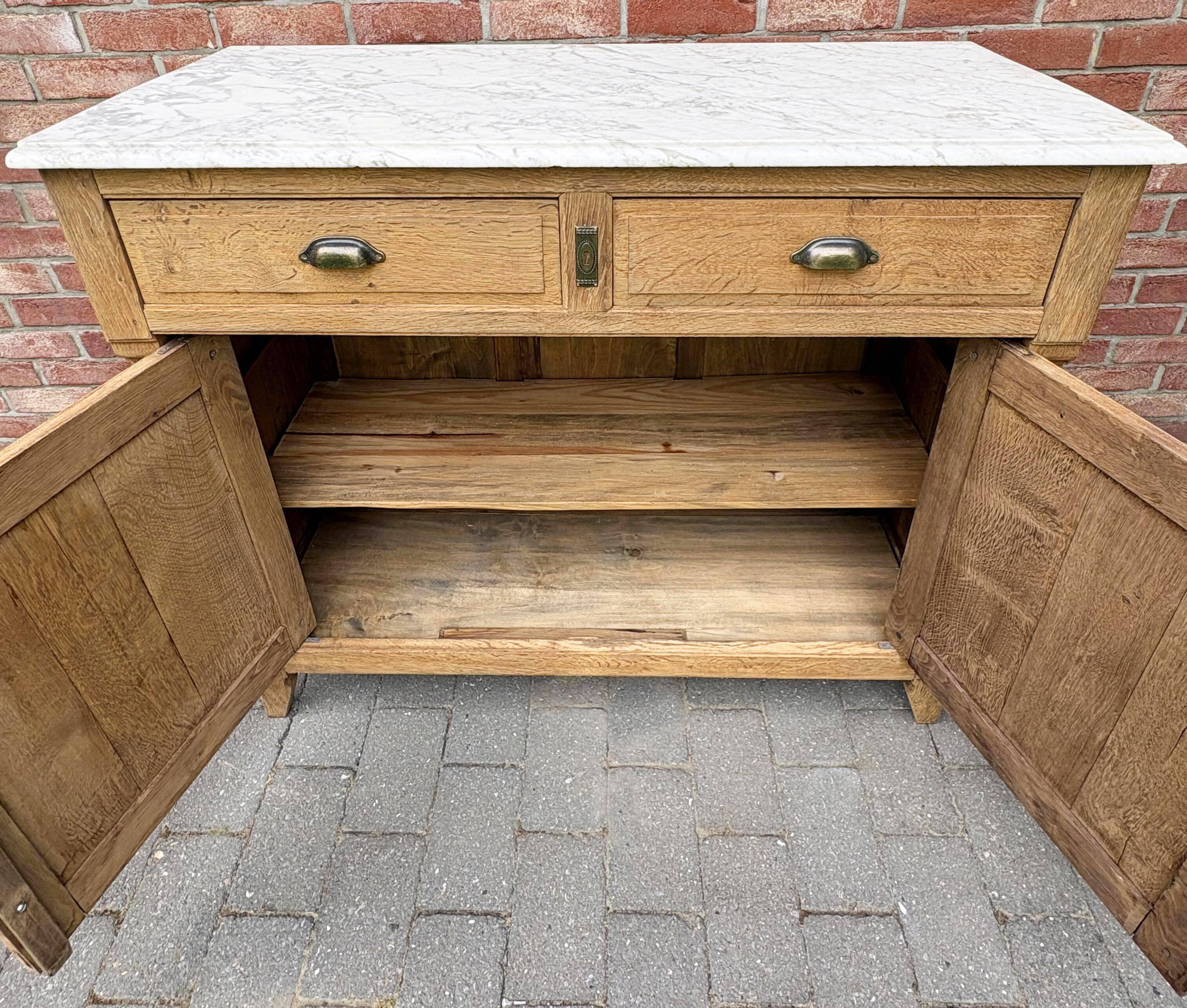 Antique Parisian buffet in oak and Carrara marble