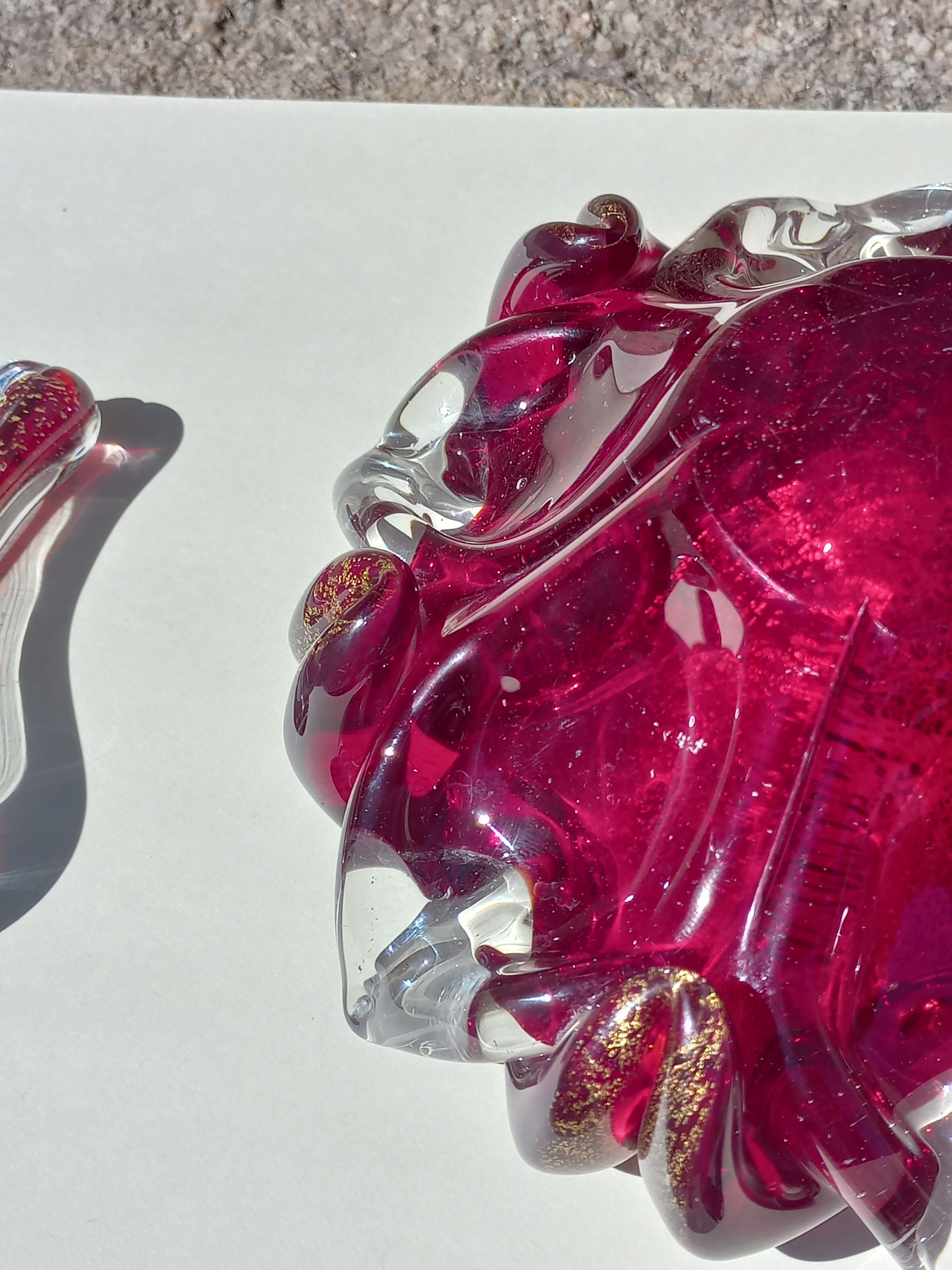 Cendrier et pilon verre et inclusions or Murano vintage