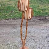 Bamboo and rattan floor lamp 2 lights from the 70s