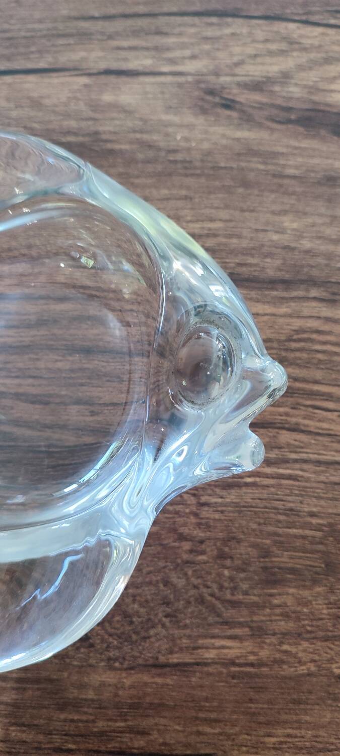 Vintage thick molded glass "fish" trinket tray