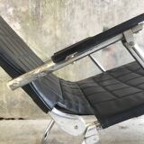 Condor lounge chair or deckchair in black leather - made in France - design 1970