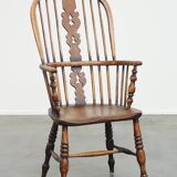 Chaise de salle à manger Windsor à dossier haut, style anglais ancien