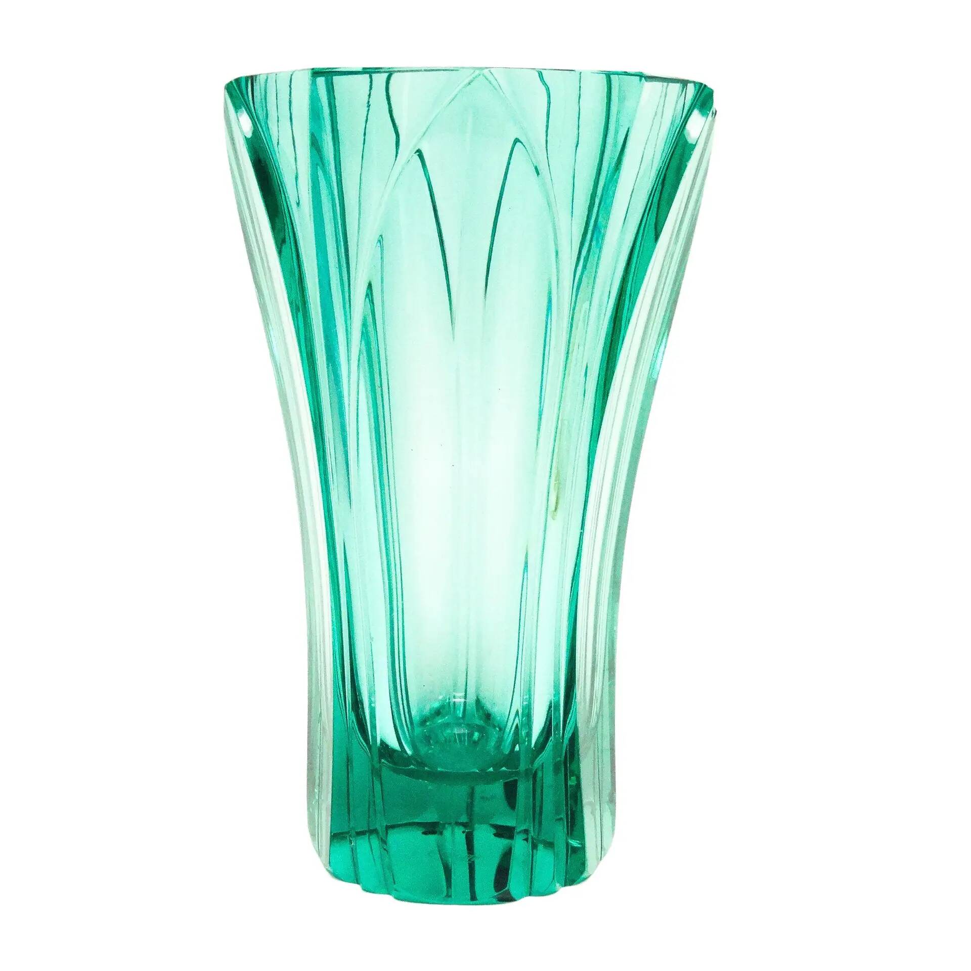 Art Deco vase, turquoise crystal, designed by R. Hlousek, Moser, Czechoslovakia, 1930s