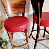 Lot of 5 wooden bar top stools and leather seating