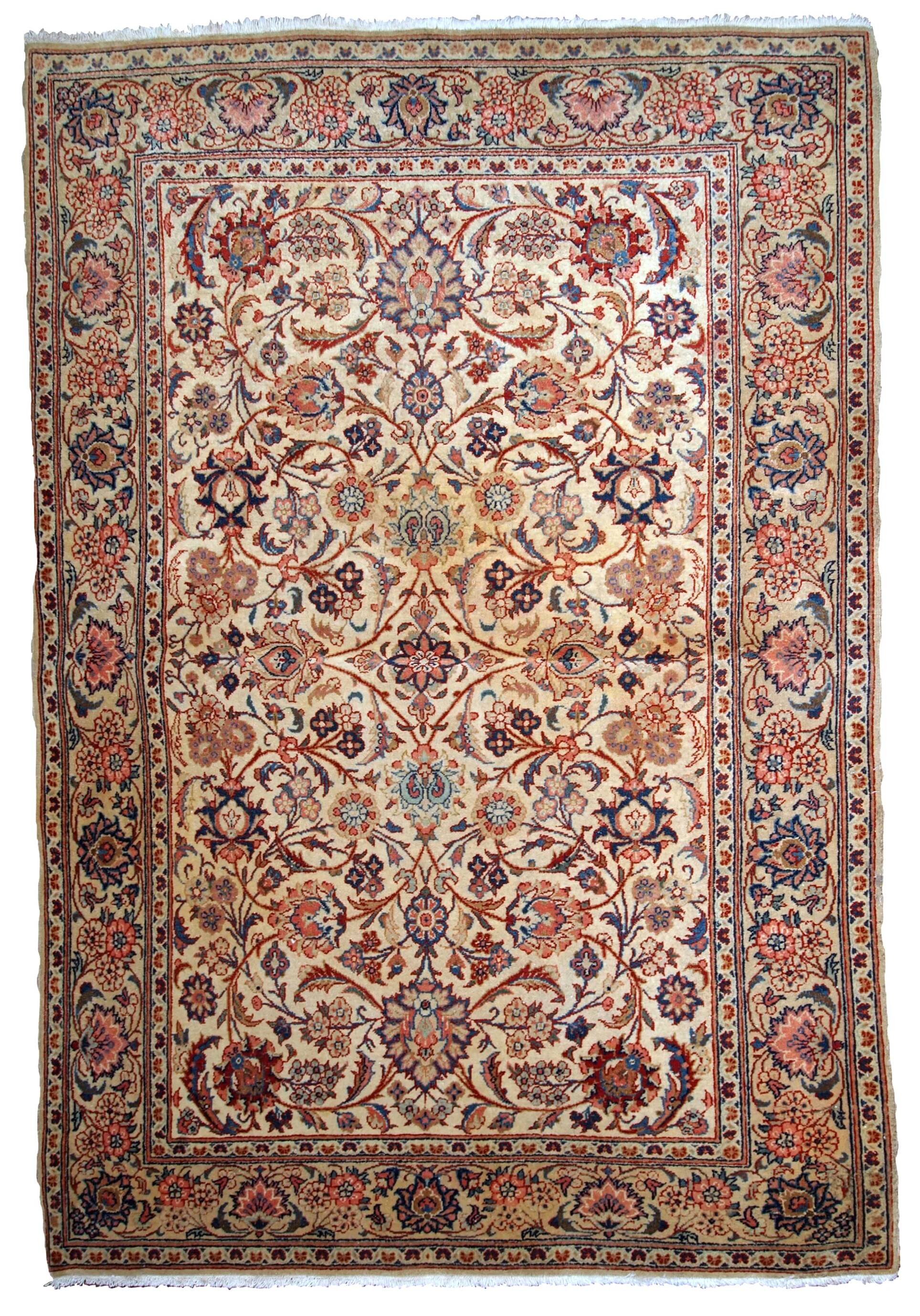 Handmade antique Persian Kashan rug 4.1' x 6.3' (125cm x 192cm) 1910s - 1B735
