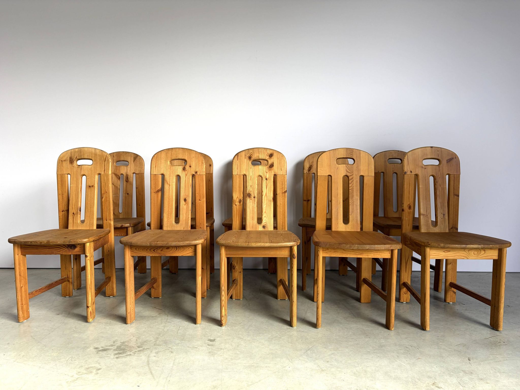 Set of 10 pine wood dining chairs by Effezeta Italy, 1970s