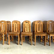 Set of 10 pine wood dining chairs by Effezeta Italy, 1970s