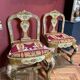 Venetian Lacquered Rococo-Style Armchairs with Hand-Painted Floral Décor and Theater-Inspired Upholstery, Set of 2