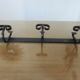 Wall coat rack 3 hooks in hammered wrought iron years 50 60