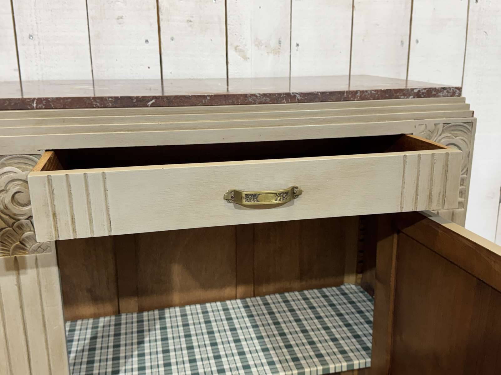 Art Deco sideboard in walnut, oak and marble top.