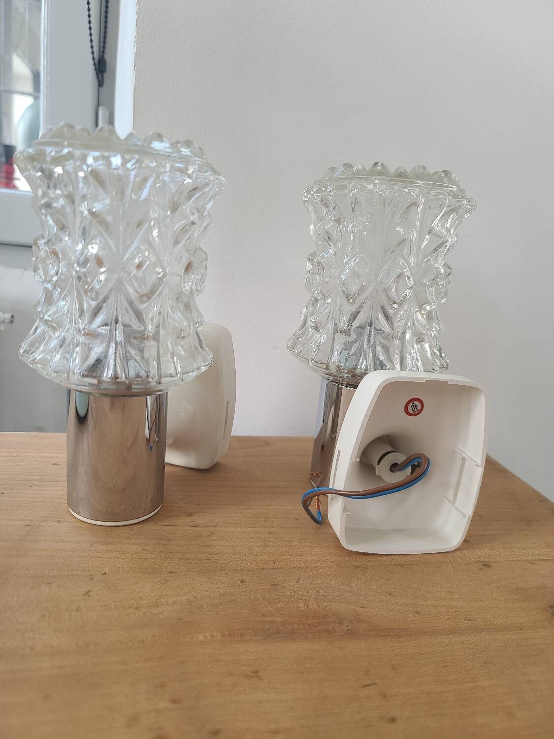 Pair of 1970s crystal wall lights