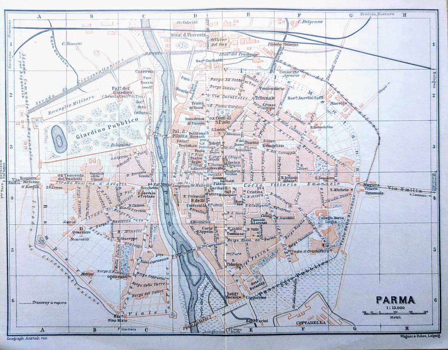 Printed in 1909, map of Parma, Italy
