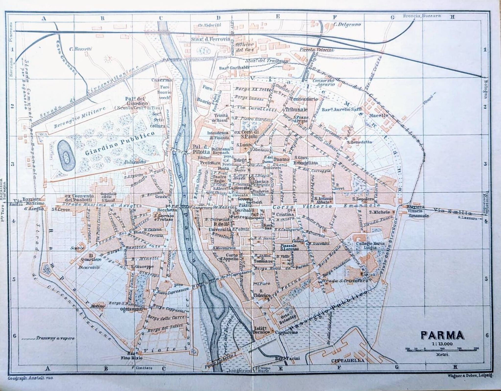 Printed in 1909, map of Parma, Italy