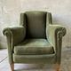 Vintage club armchair in green/khaki velvet fabric