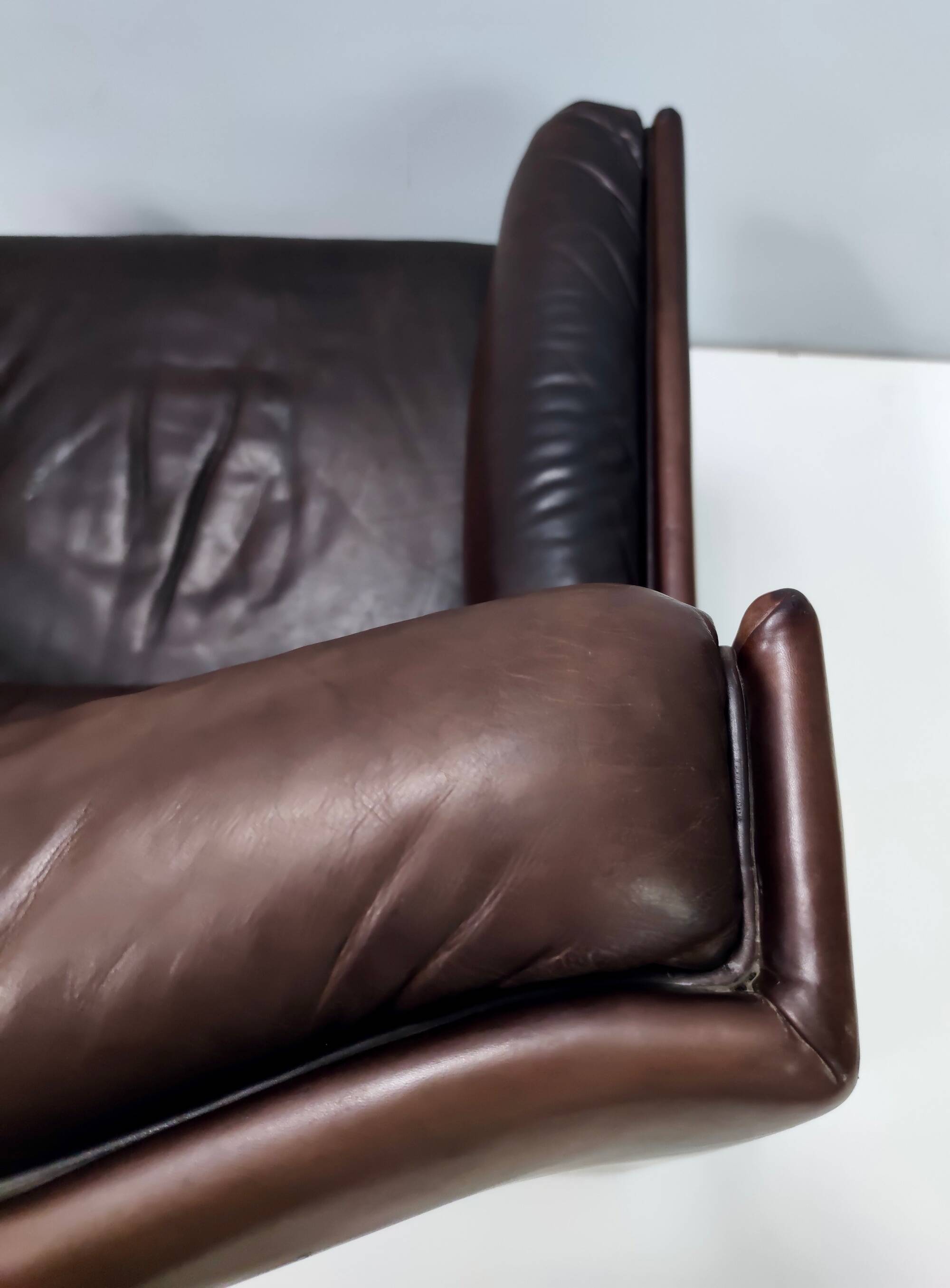 Comfortable Postmodern Brown Leather Armchair, Italy