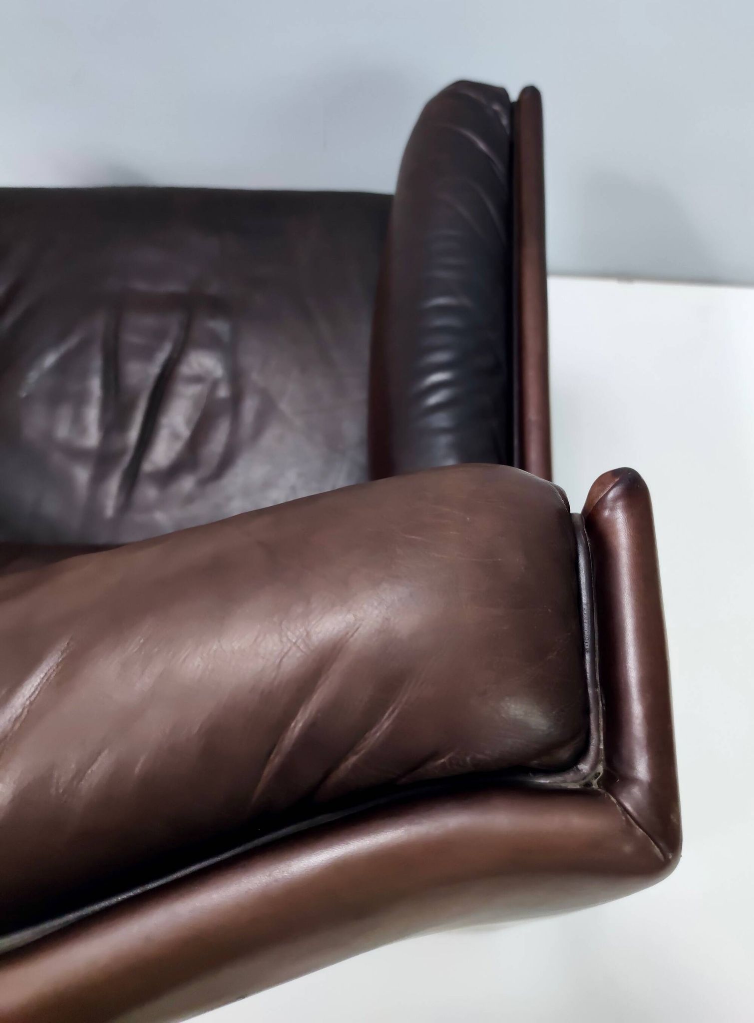 Comfortable Postmodern Brown Leather Armchair, Italy