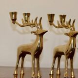 Paire de bougeoirs en laiton style cerfs du milieu du siècle