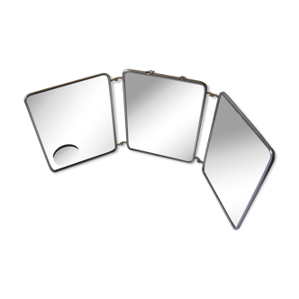 Old barber's mirror triptych chrome metal deco vintage barber shop