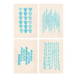 Collection of 4 blue abstract paintings on paper signed Eawy