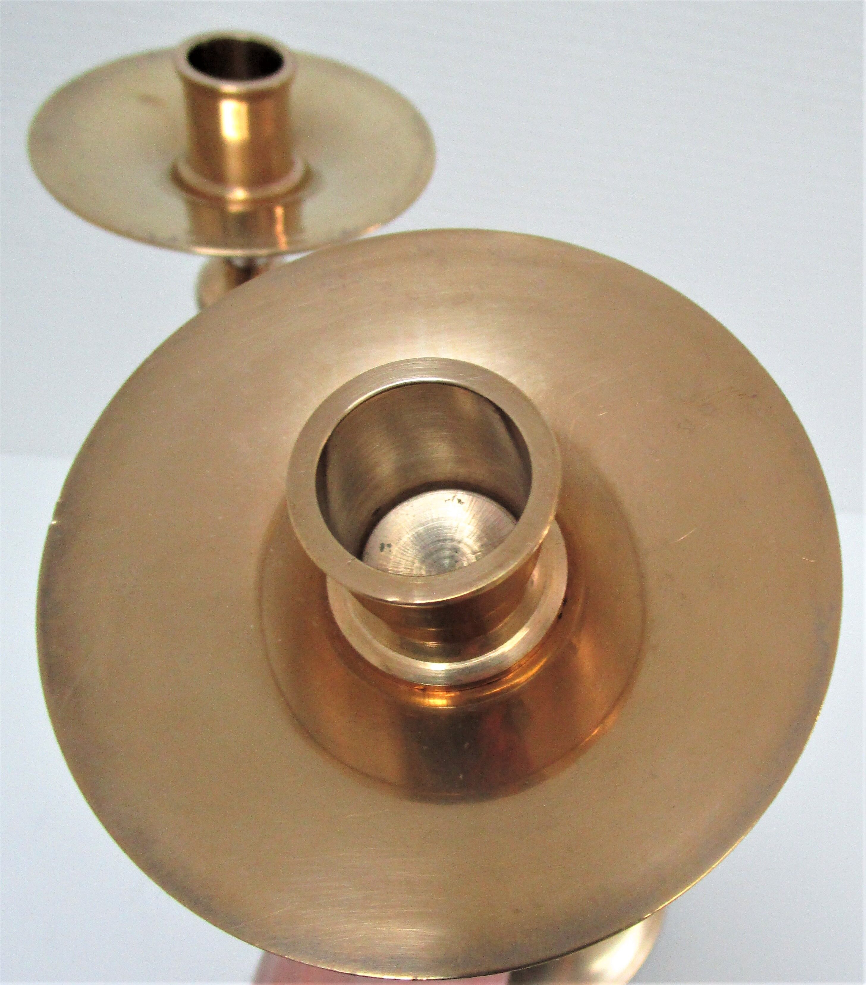 Pair of Scandinavian candlesticks brass vintage steel