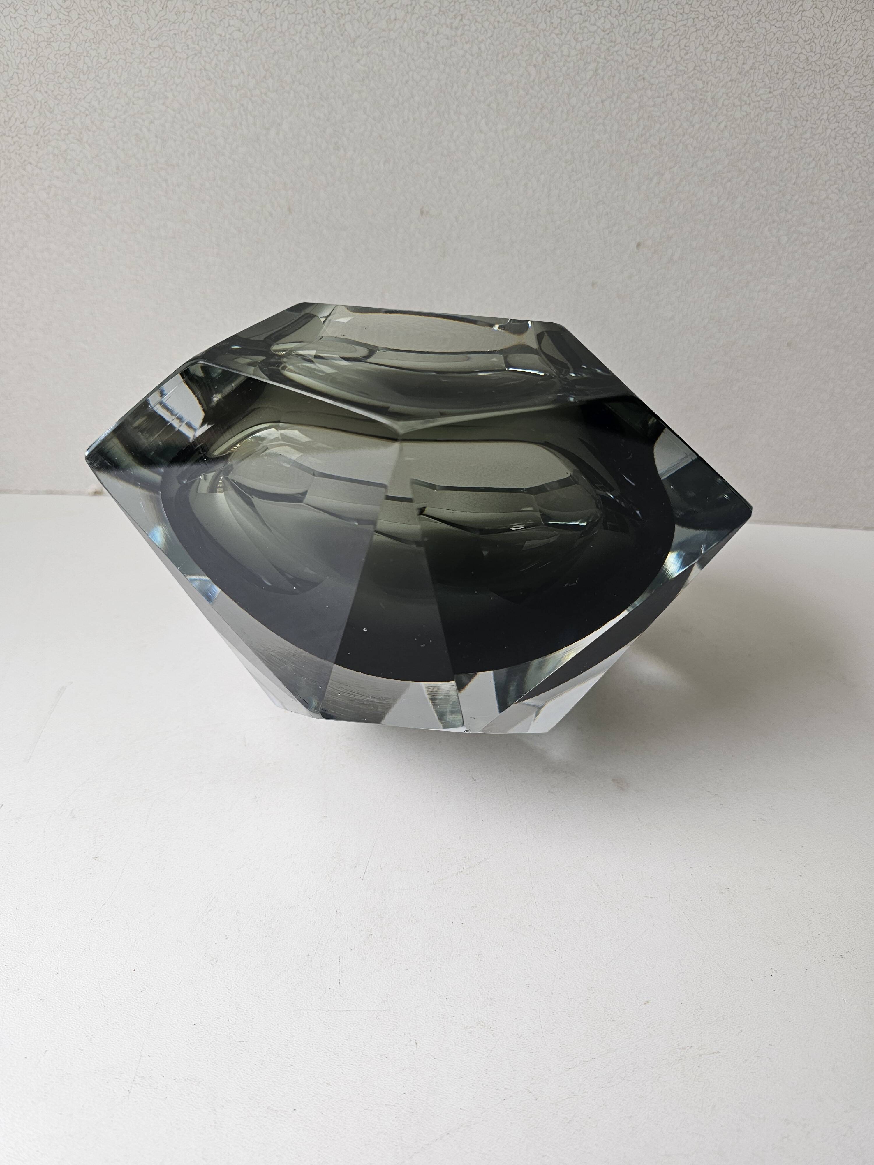 Murano glass Sommerso smoky grey and transparent empty pocket cup 20cm