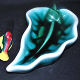 Vallauris vintage butter dish and fish knife in colored ceramic 1960-70