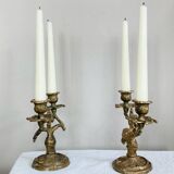 Gilded bronze candlesticks with moving branches decorated with acanthus leaves