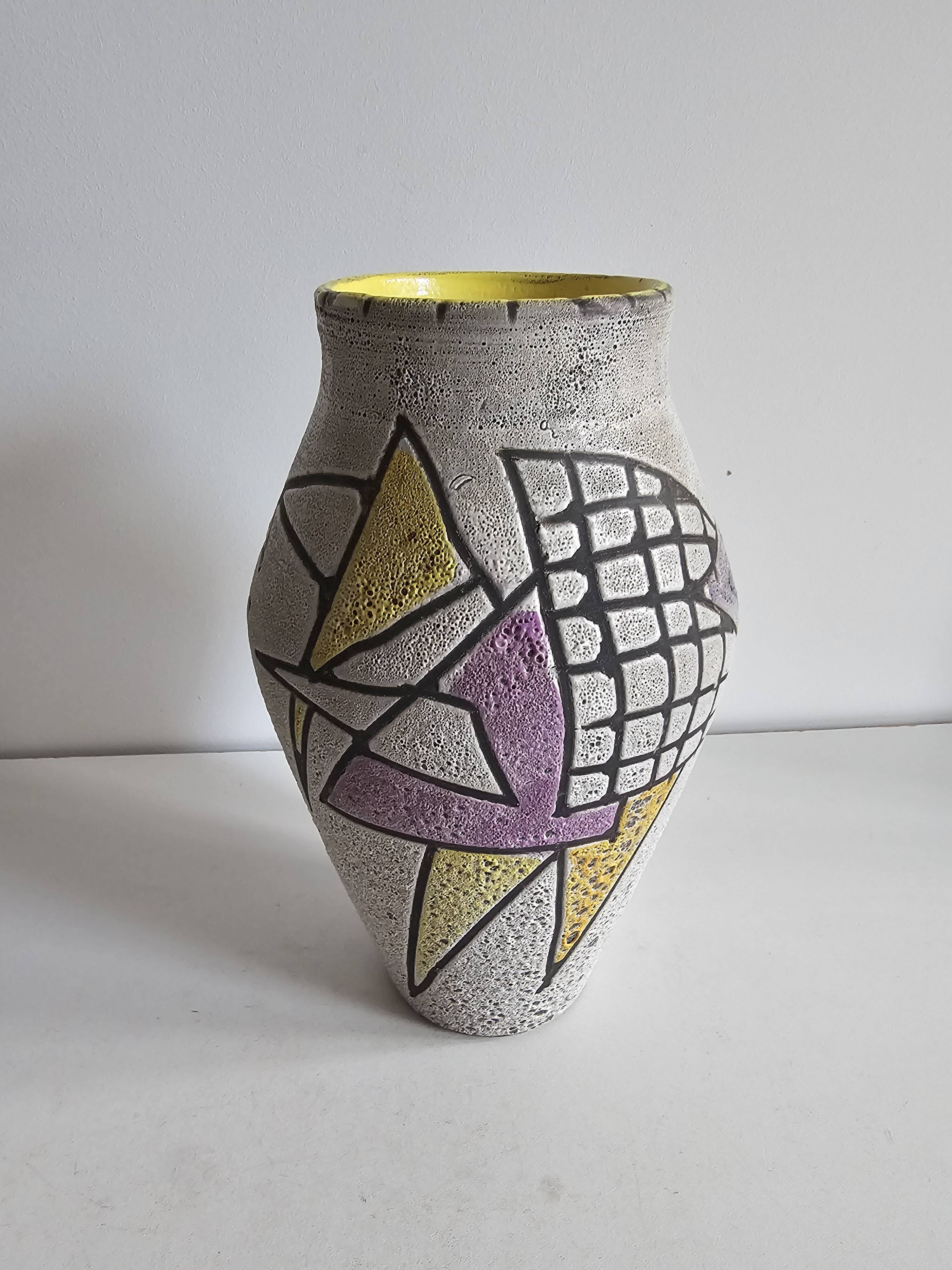 Glazed ceramic vase "fat lava" with abstract decoration Signed Marius Bessone