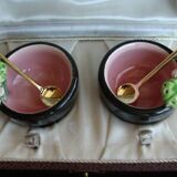 Vintage Keramos Sèvres salt cellars in their case