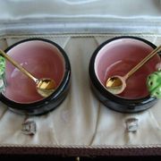 Vintage Keramos Sèvres salt cellars in their case