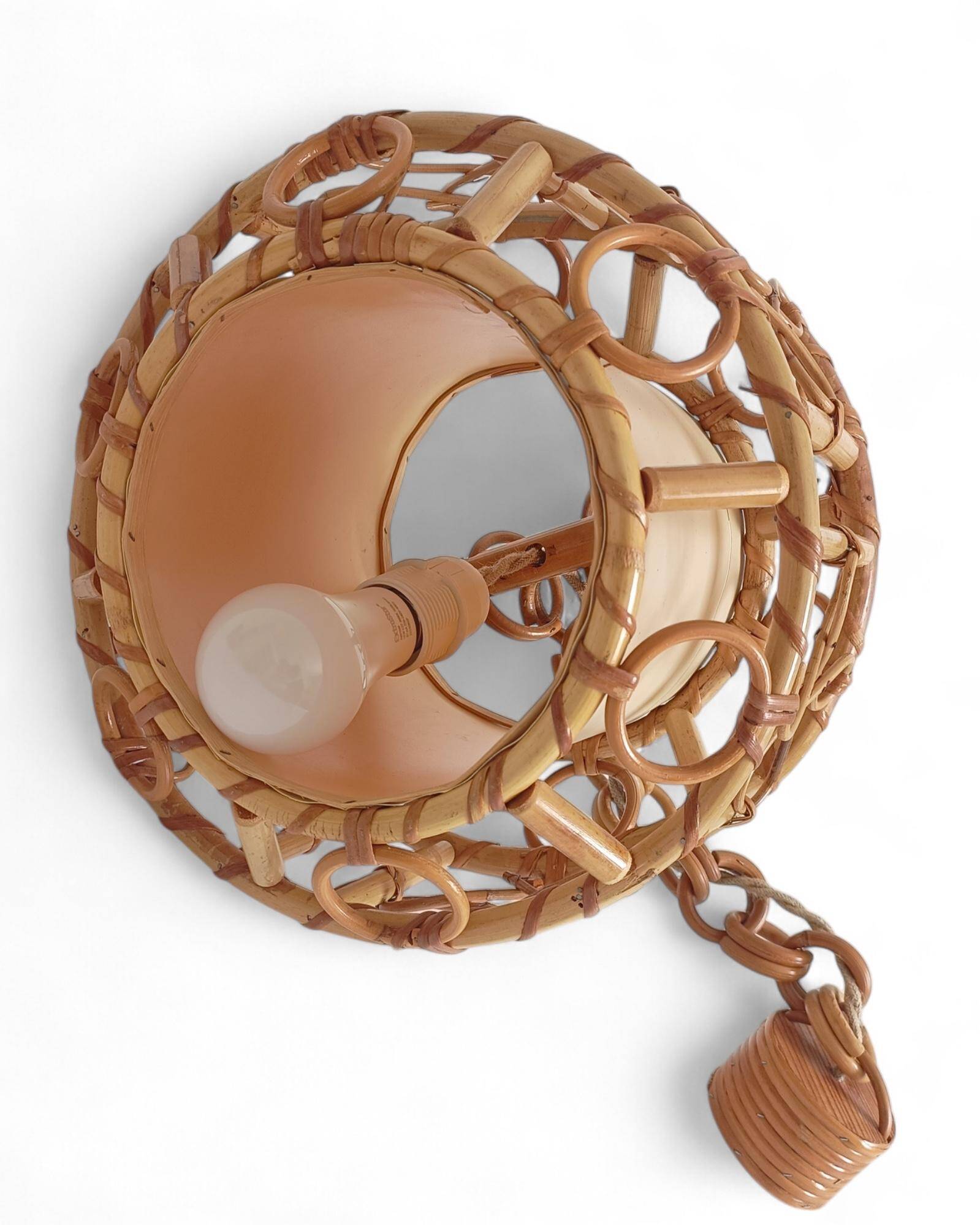 1960s Hand-Crafted Mid-Century Bamboo and Rattan Pendant Lamp, France