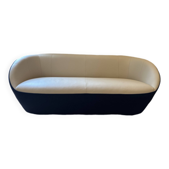 Edito roche bobois leather / fabric 2-seater sofa blue / beige