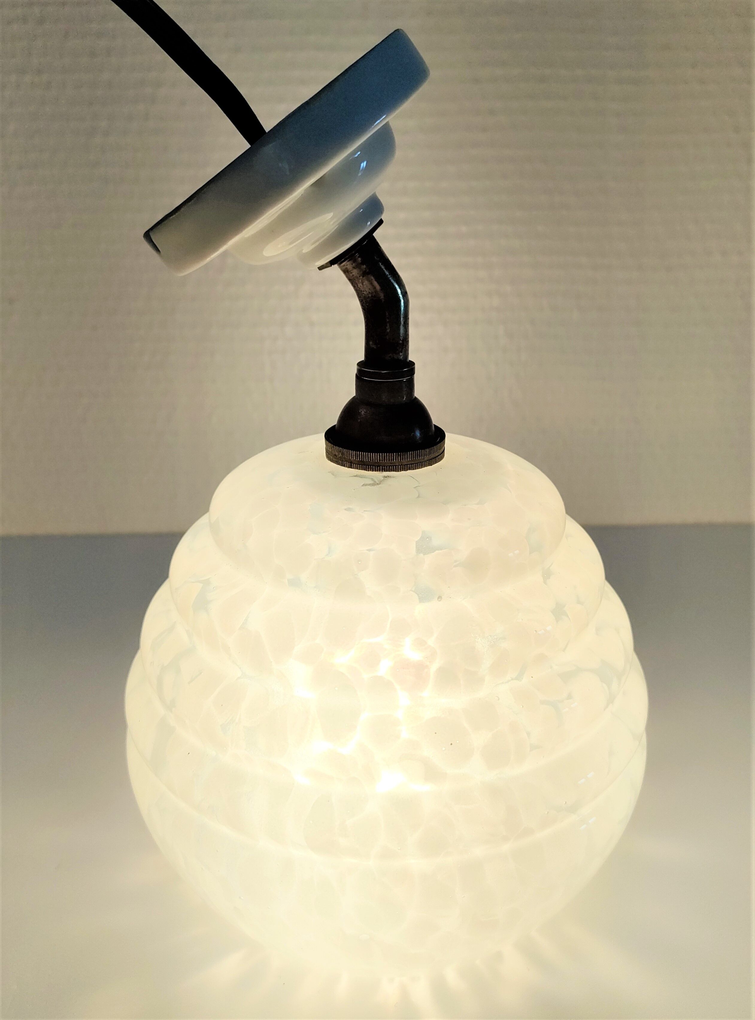 Wall lamp glass Clichy white brass porcelain 30s