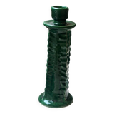 Sculptural twisted candle holder turned glazed ceramic Deep Green