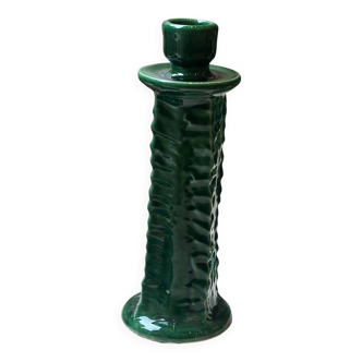 Bougeoir sculptural torsadé twist tourné céramique émaillée Vert profond