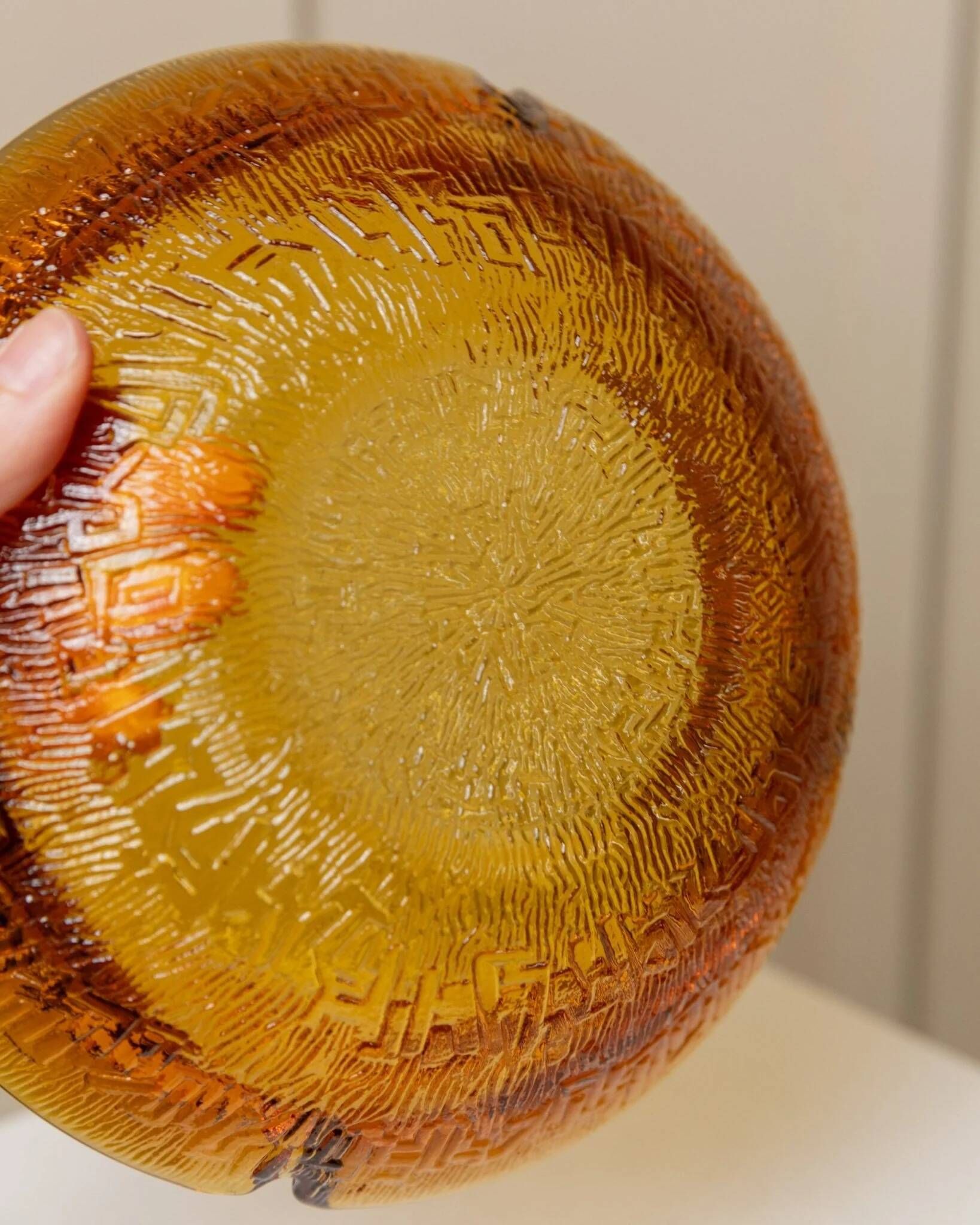 Amber Glass Ashtray - Vintage Textured Glass, Italy 1980s, Decorative Retro Gift