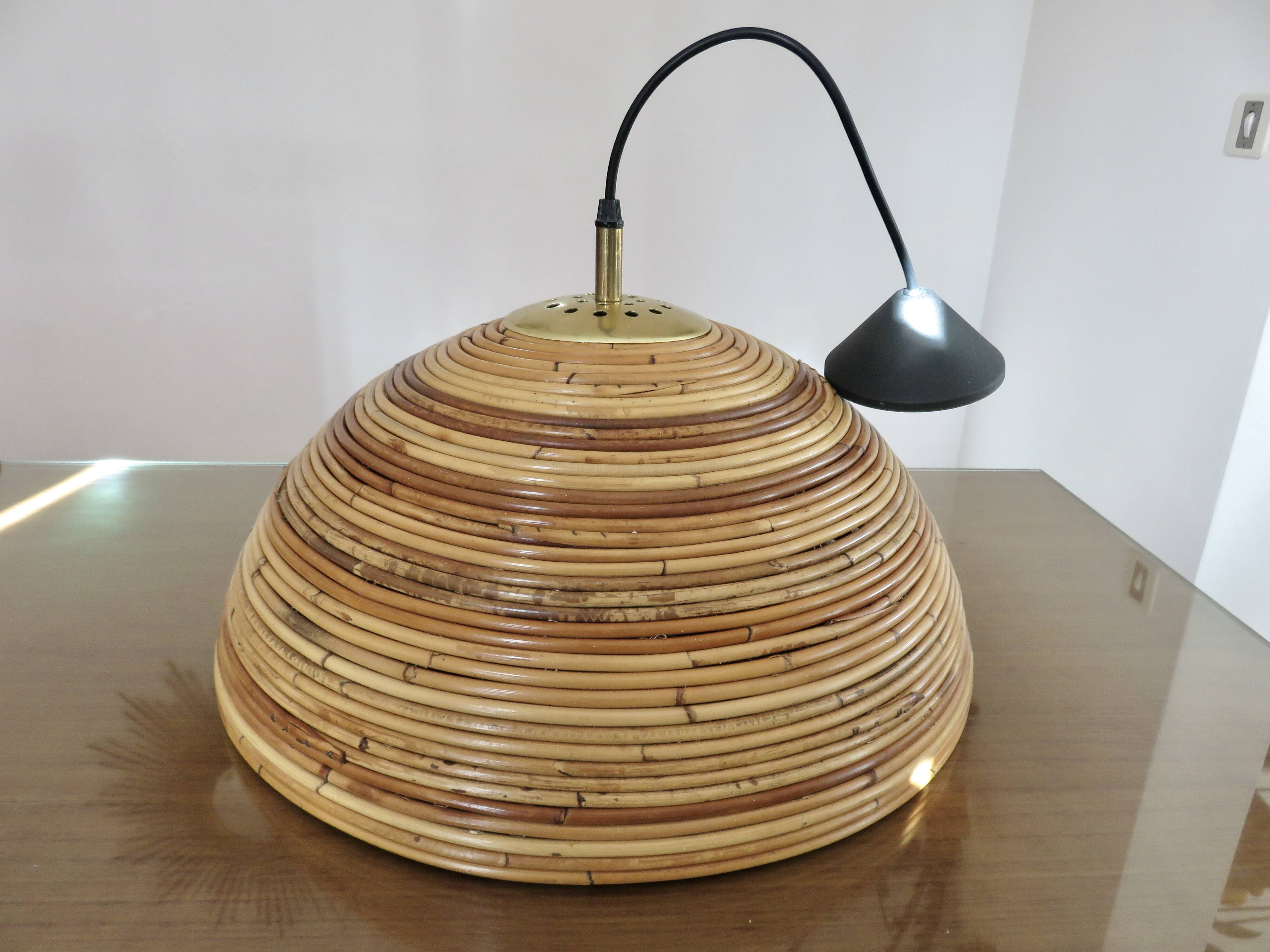 Rattan and brass pendant light 1970