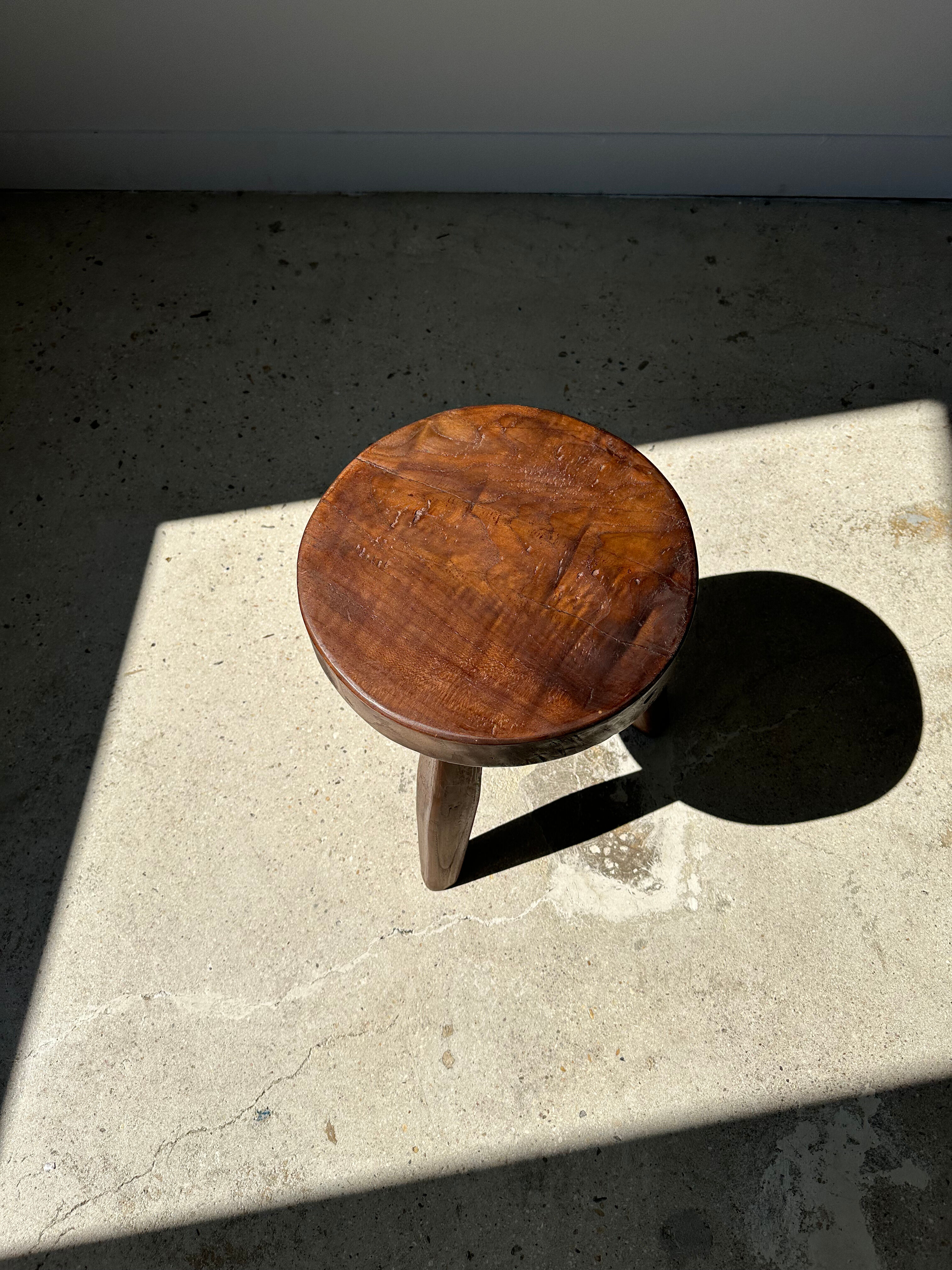 Brown solid wood stool flat circular seat