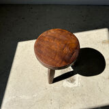Brown solid wood stool flat circular seat