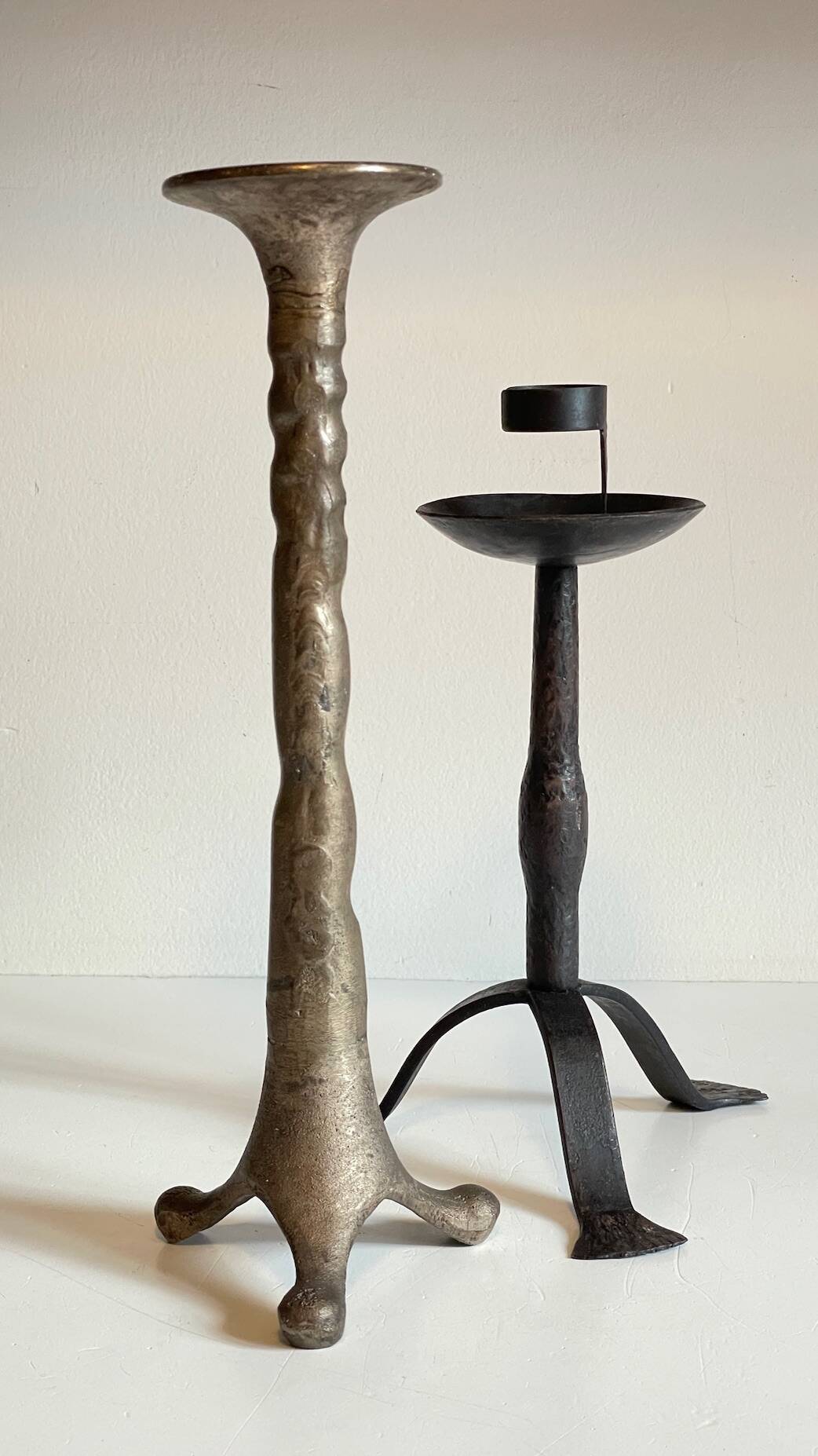 Pair of Brutalist Vintage Steel Candlesticks