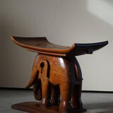 African elephant stool in carved wood, mid-century in Wabi Sabi style, 1940s.