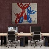 Tableau signé par Henry Escobar, Chiens Ballons XL