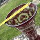 Ruby red crystal vase with peacock castle engraving - Bohemian style