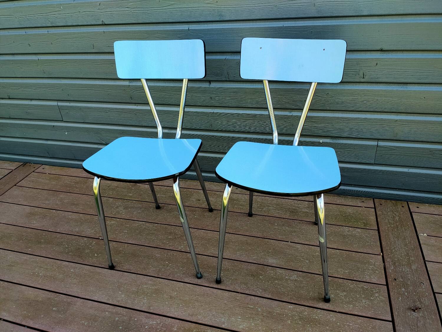 Pair of blue formica chairs