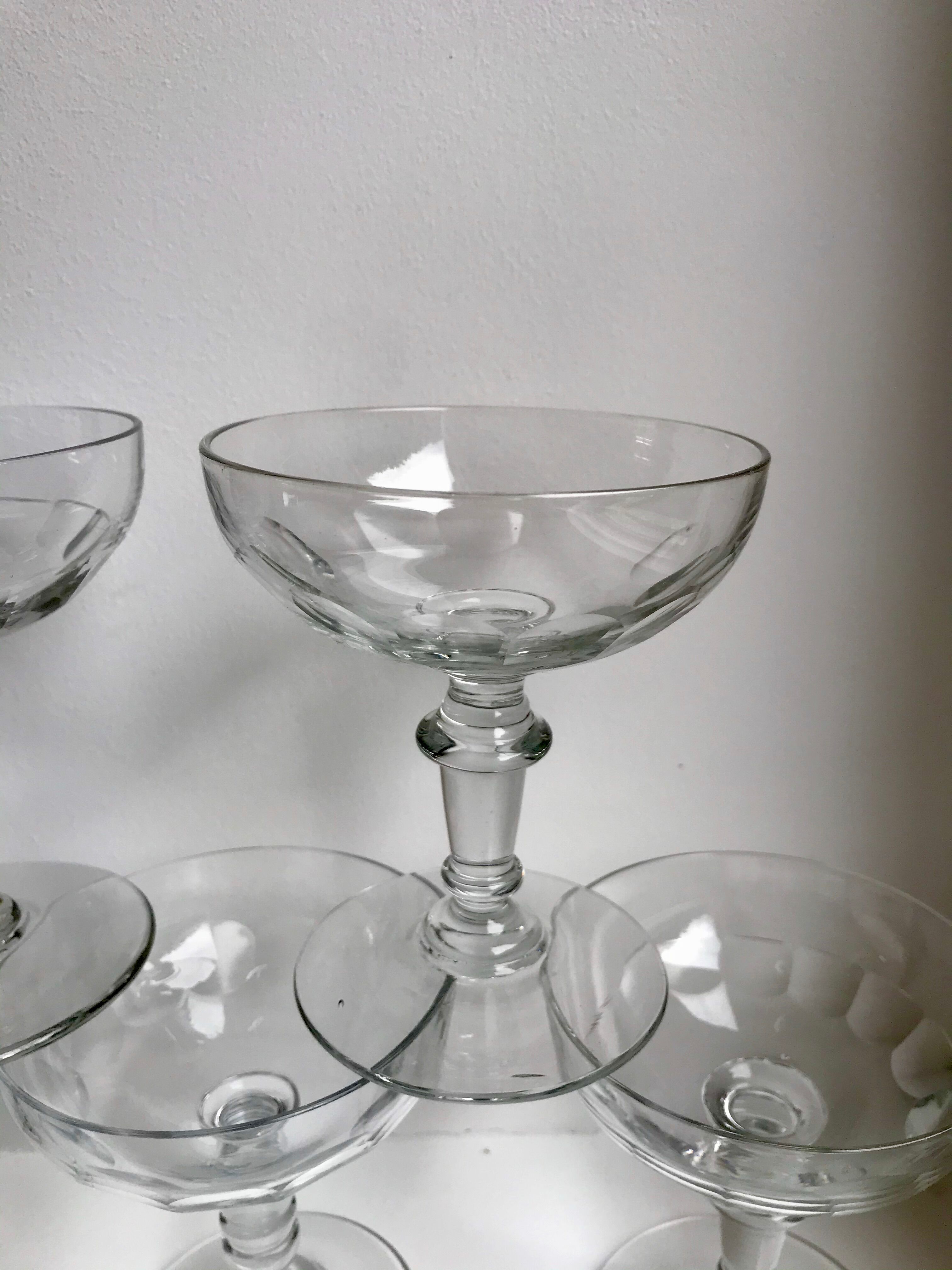 Set of 5 large crystal champagne glasses 30s-40s