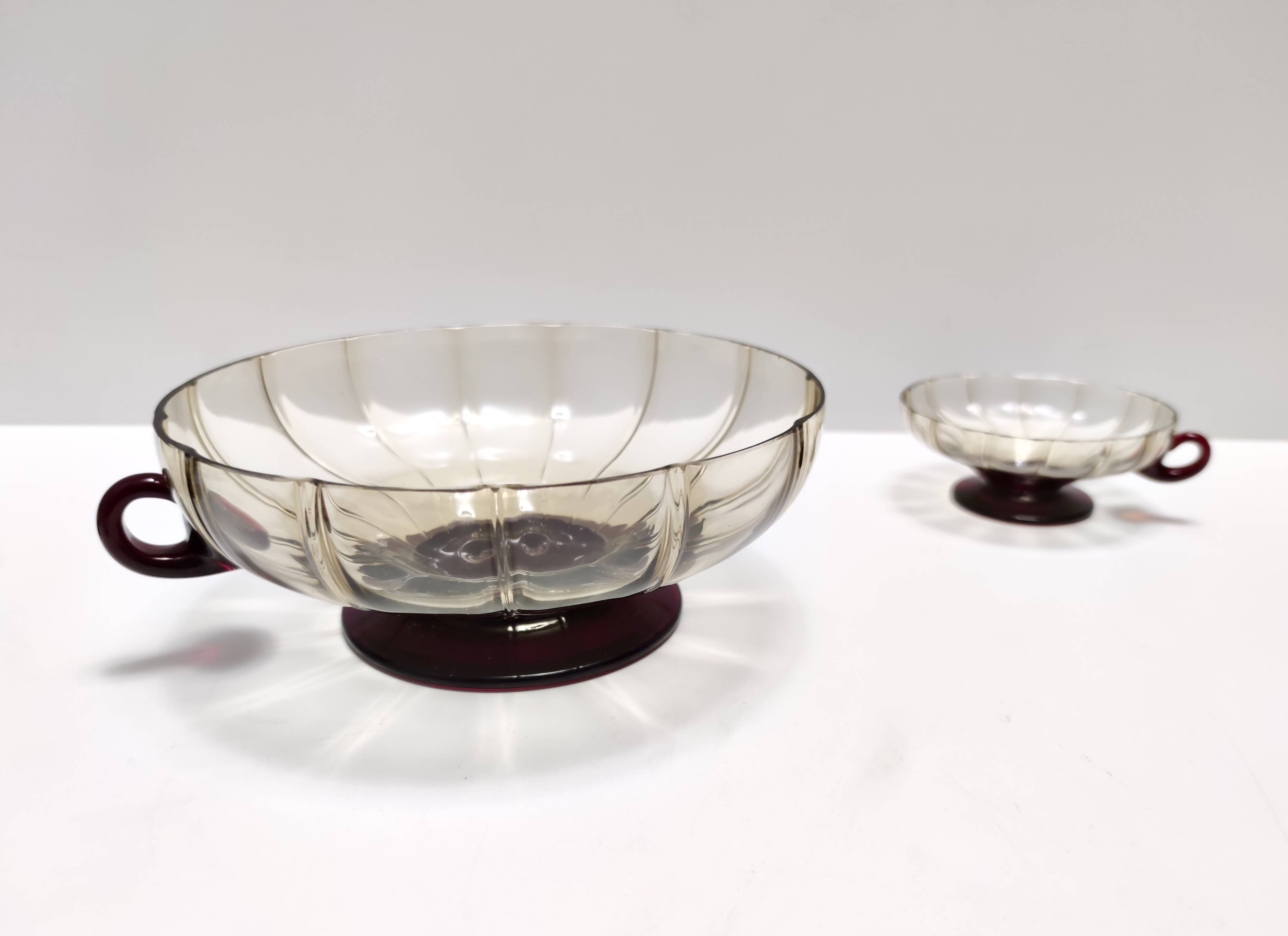 Set of Ten Smoked and Crimson Murano Glass Dessert Bowls in the style of Ze